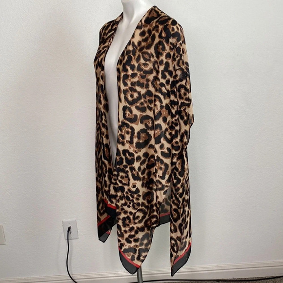 Bohemian Leopard Animal Print Open Front Mobwife Poncho Shawl Cape One Size - Picture 2 of 8